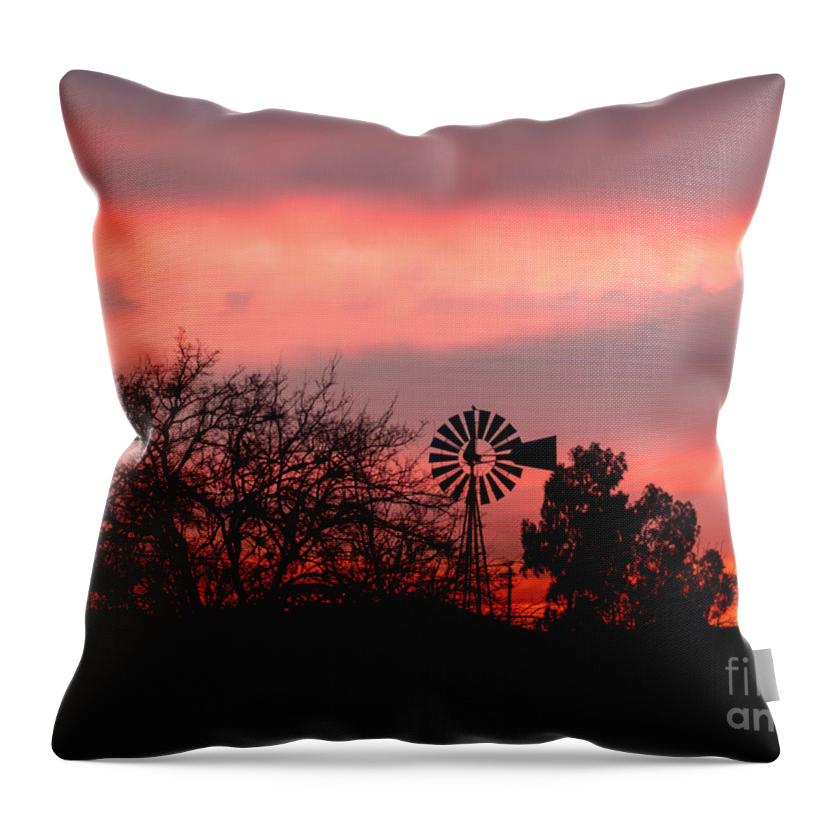 Windmill Throw Pillow featuring the photograph Windmill at Sunset by Leslie Wells