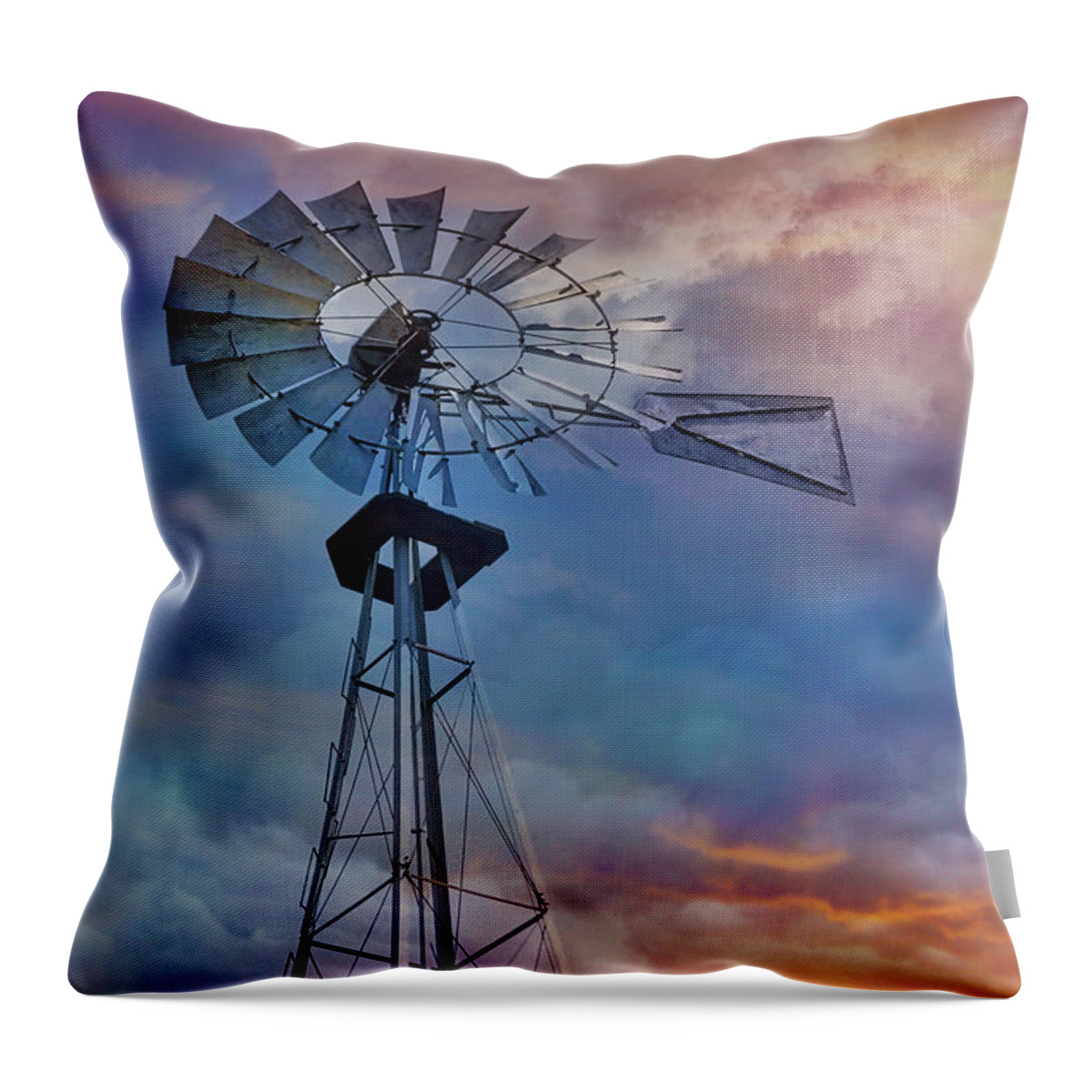 Windmill Throw Pillow featuring the photograph Windmill At Sunset by Susan Candelario
