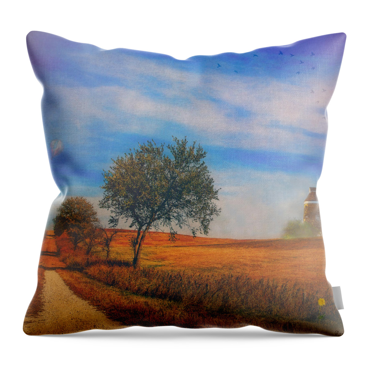 Windmill Throw Pillow featuring the photograph Windmill On The Prairie by Anna Louise