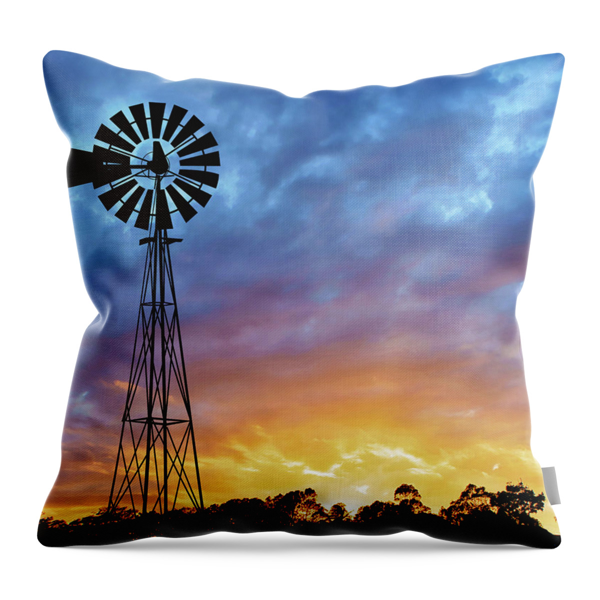 Windmill Throw Pillow featuring the digital art Windmill Sunrise 1 by Dave Lee