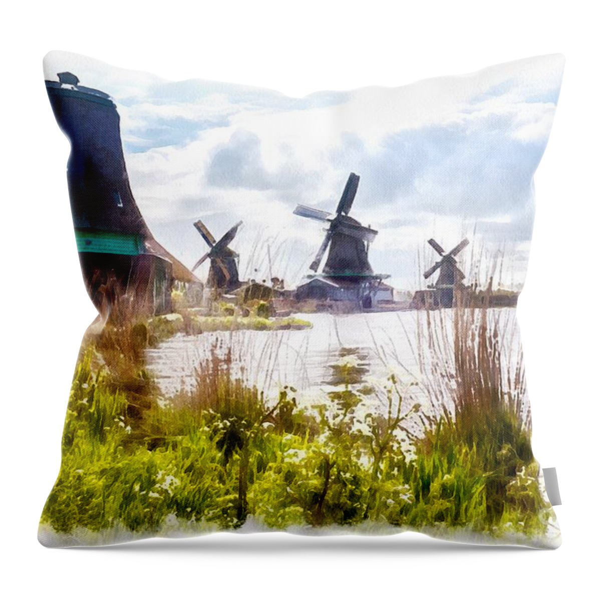 Windmills Throw Pillow featuring the photograph Windmills by Eva Lechner