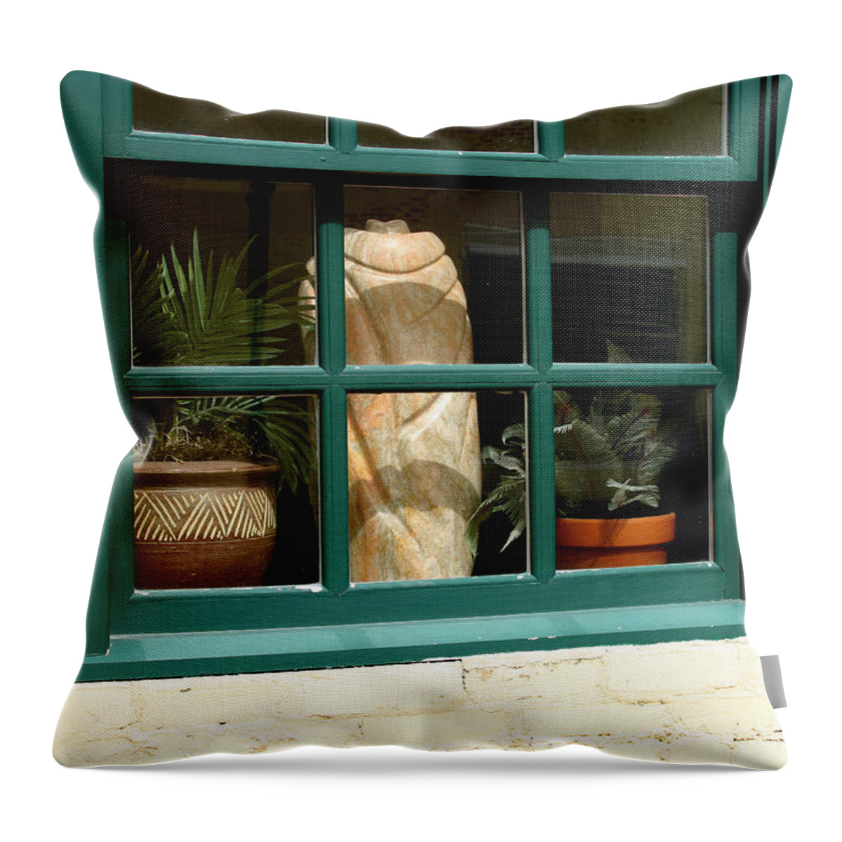 Fern Throw Pillow featuring the photograph Window at Sanders Resturant by Steve Augustin