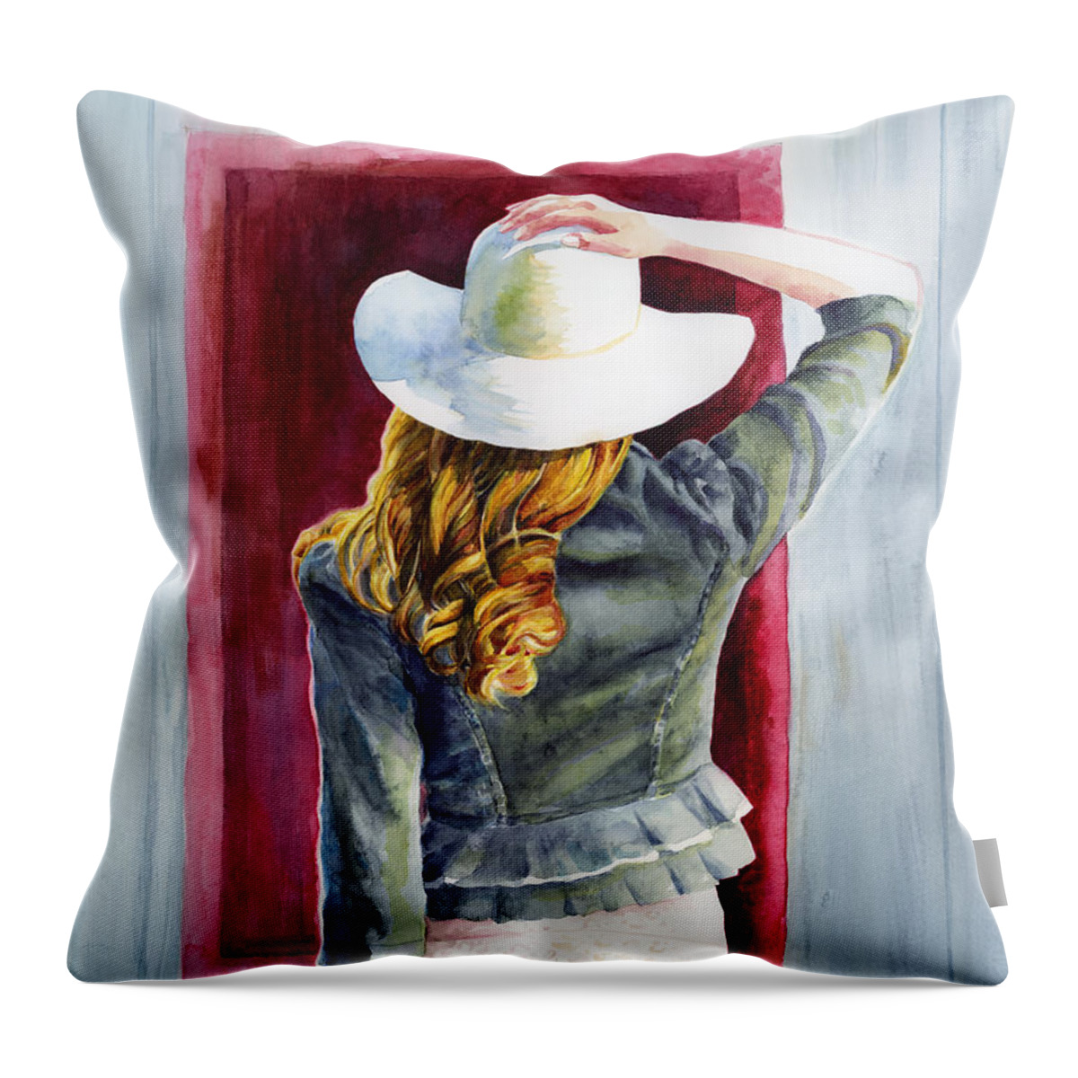 Girl Throw Pillow featuring the painting Window of Time by Hailey E Herrera