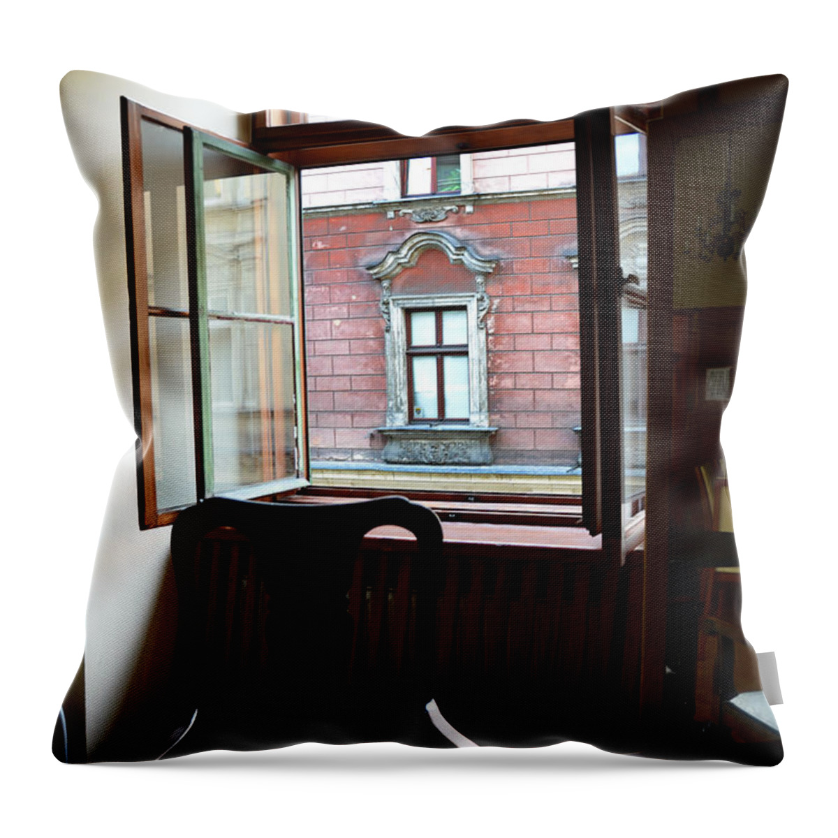 Krakow Throw Pillow featuring the photograph Window on the Street by Elaine Berger