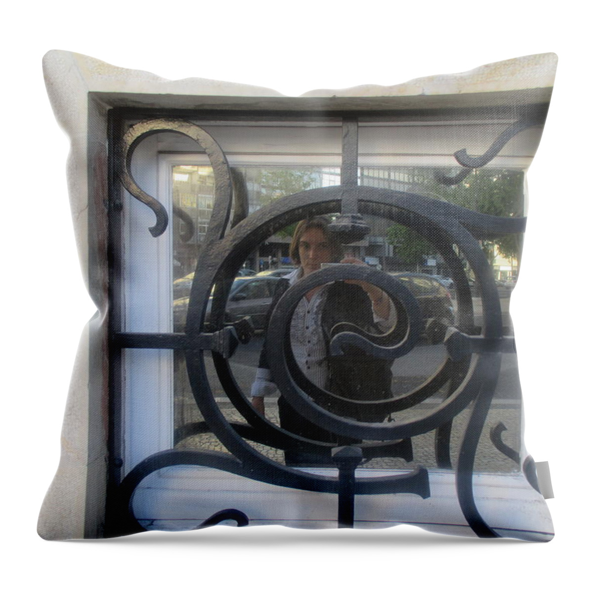 Window Throw Pillow featuring the photograph Window with iron detail by Anamarija Marinovic