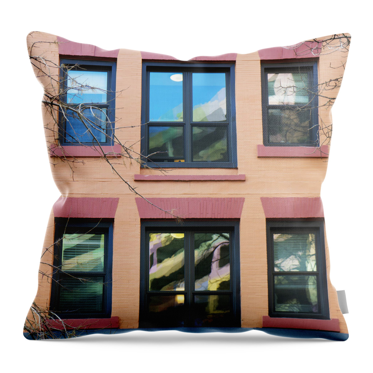 Mpls. Throw Pillow featuring the photograph Window Reflections by Susan Stone