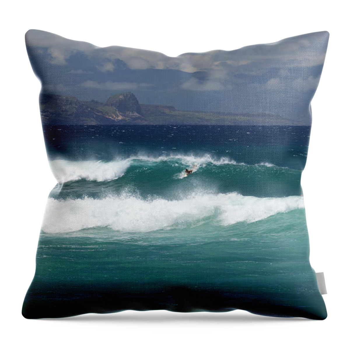 Hookipa Beach Throw Pillow featuring the photograph Windswept Ho'okipa by Susan Rissi Tregoning