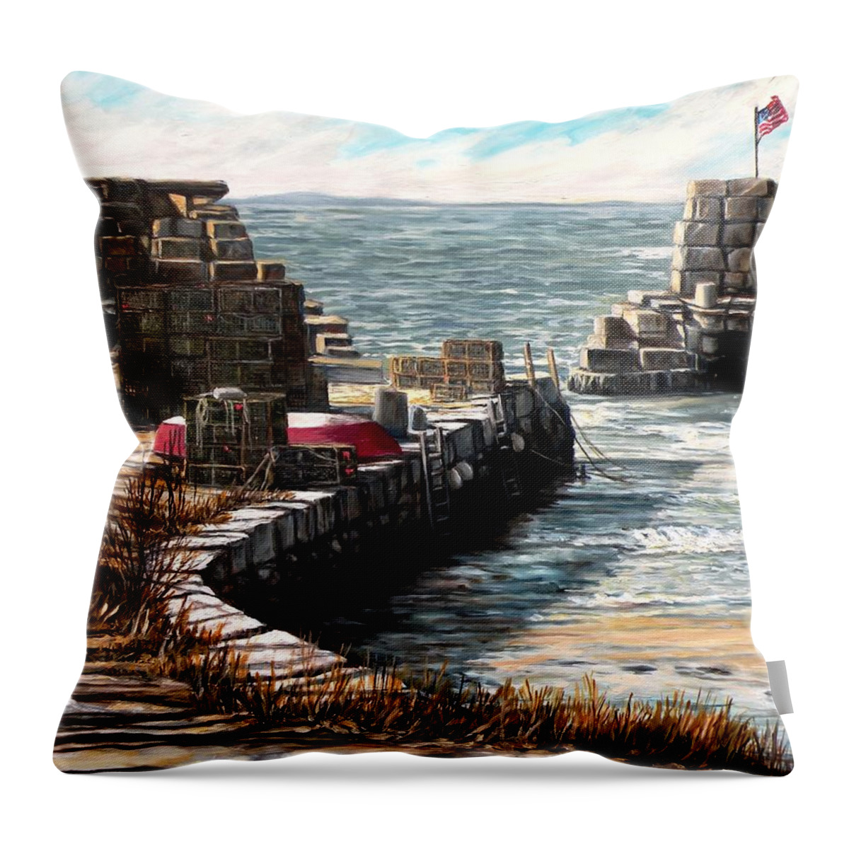 Lanes Cove Throw Pillow featuring the painting Windy Day At Lanes Cove by Eileen Patten Oliver