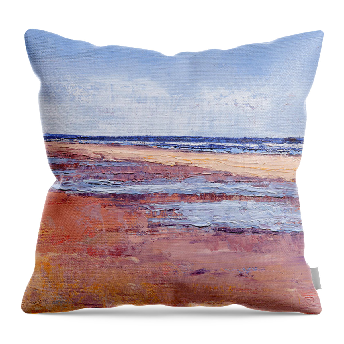 Newburyport Throw Pillow featuring the painting Windy October Beach by Trina Teele