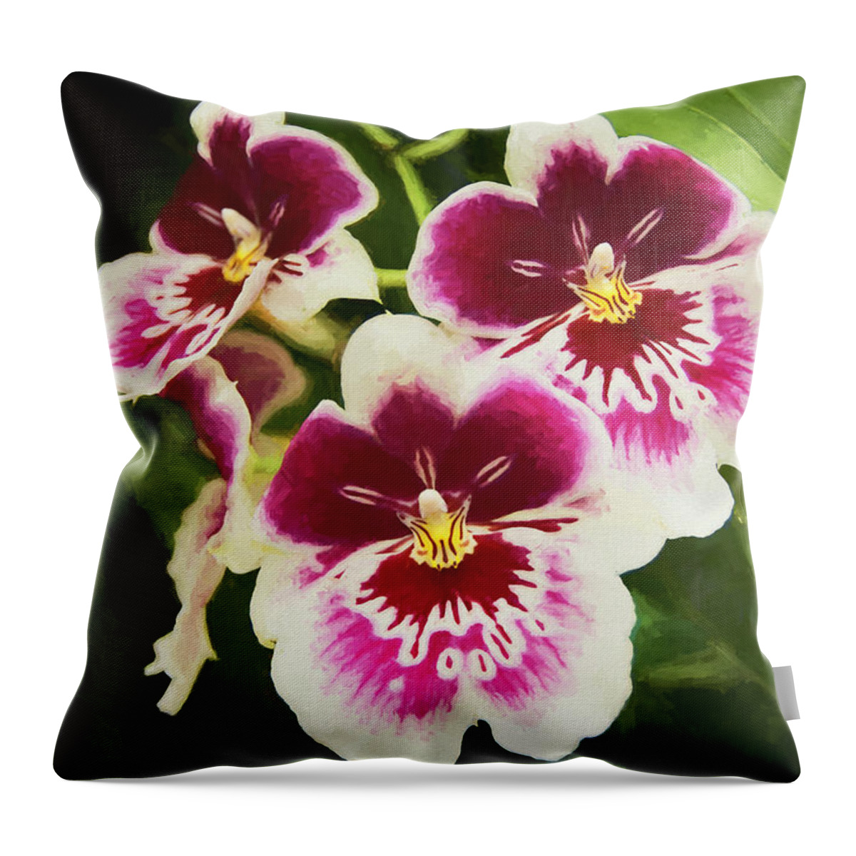 Atalnta Botanical Gardens Throw Pillow featuring the photograph Wine Orchids- The Risen Lord by Penny Lisowski
