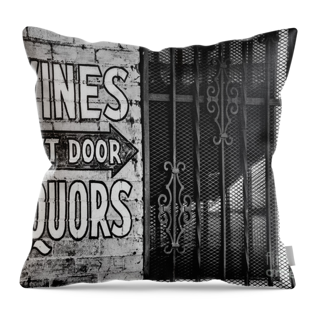 Signs Throw Pillow featuring the photograph Wines Liquors Next Door by John Greco