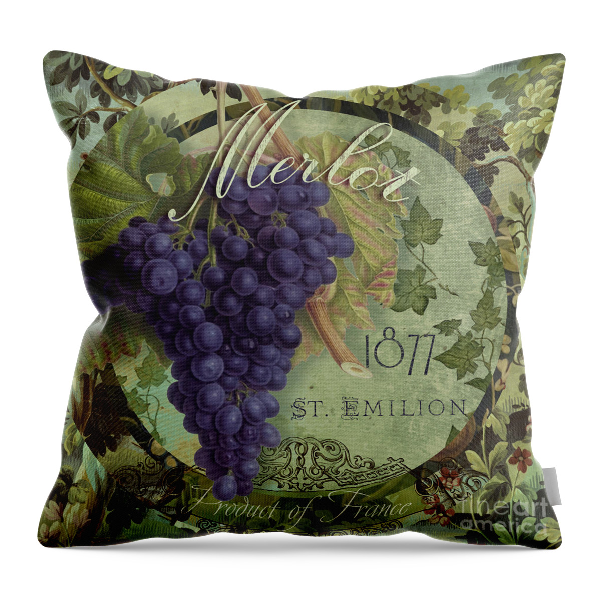 Purple Grapes Throw Pillow featuring the painting Wines of France Merlot by Mindy Sommers