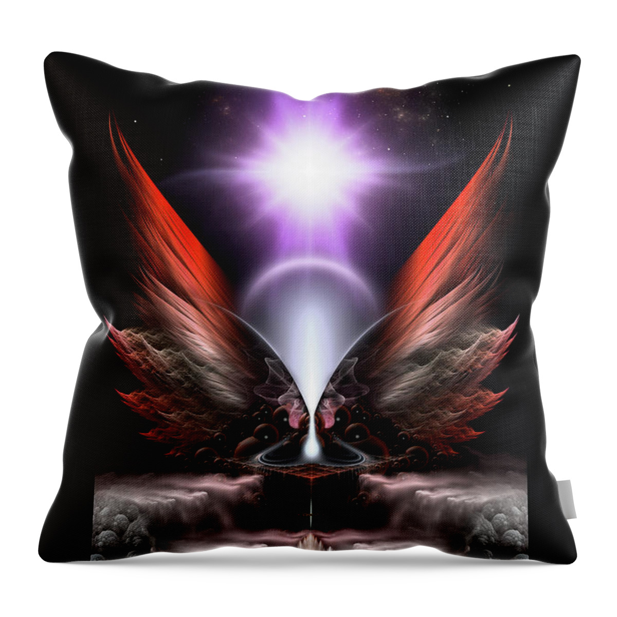 Wings Of Anthropils Throw Pillow featuring the digital art Wings Of Anthropolis HC Fractal Composition by Rolando Burbon