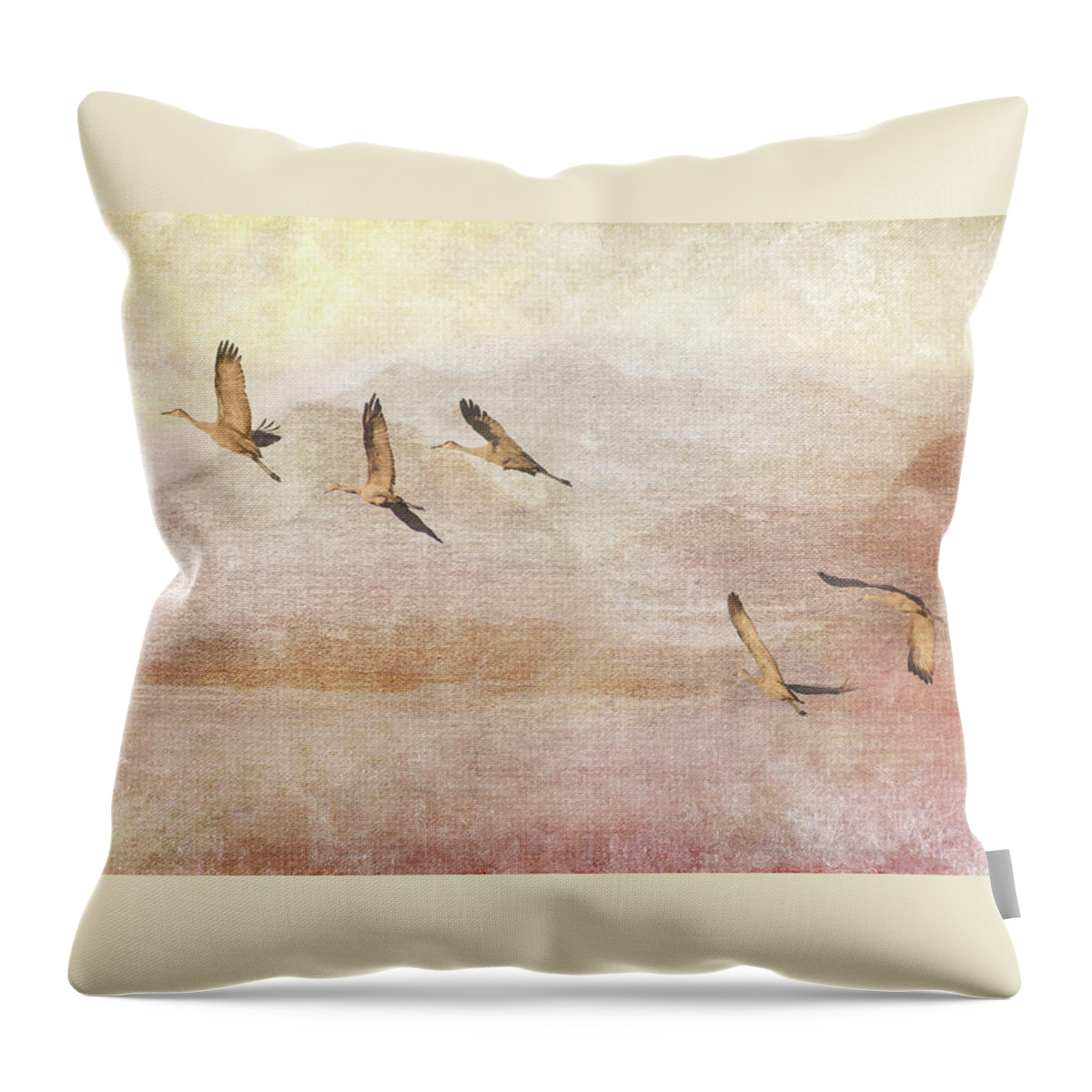 Sandhill Cranes Throw Pillow featuring the photograph Wings Over New Mexico II by Leda Robertson