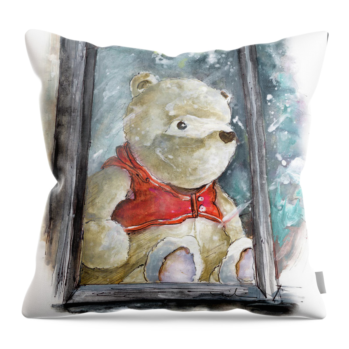 Travel Throw Pillow featuring the painting Winnie The Pooh In Fowey by Miki De Goodaboom
