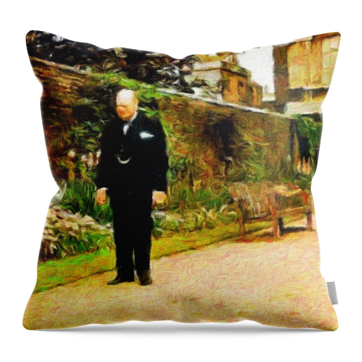 Winston Churchill Throw Pillow featuring the painting Winston Churchill, 1943 by Vincent Monozlay