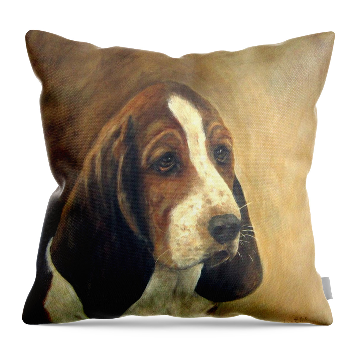 Bassets Throw Pillow featuring the painting Winston by Elizabeth Ellis
