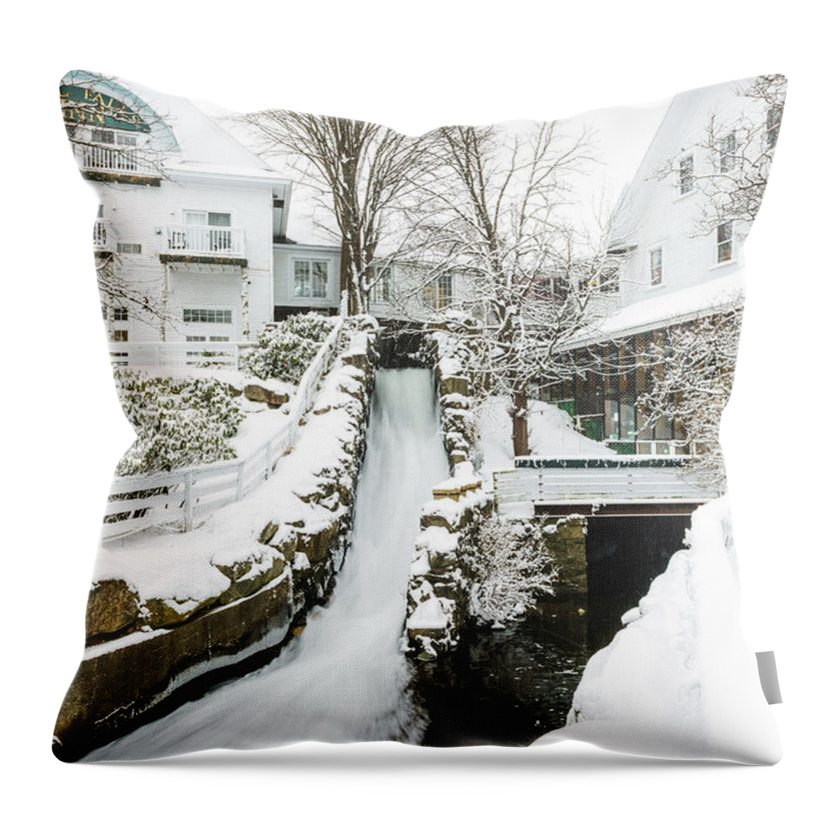 Canon Throw Pillow featuring the photograph Winter at Mill Falls 2017 by Robert Clifford
