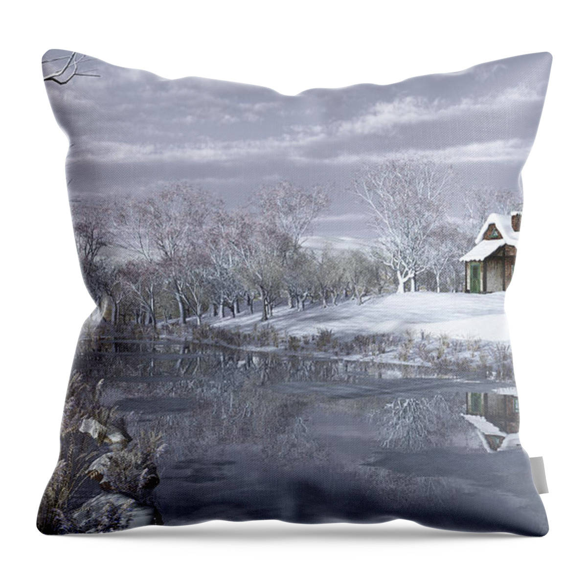 Winter Throw Pillow featuring the digital art Winter at the Lake by Jayne Wilson