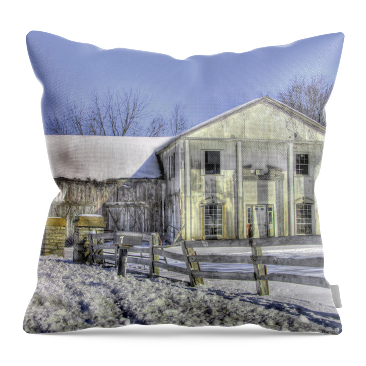 Landscape Throw Pillow featuring the photograph Winter Barn 3 by Sam Davis Johnson