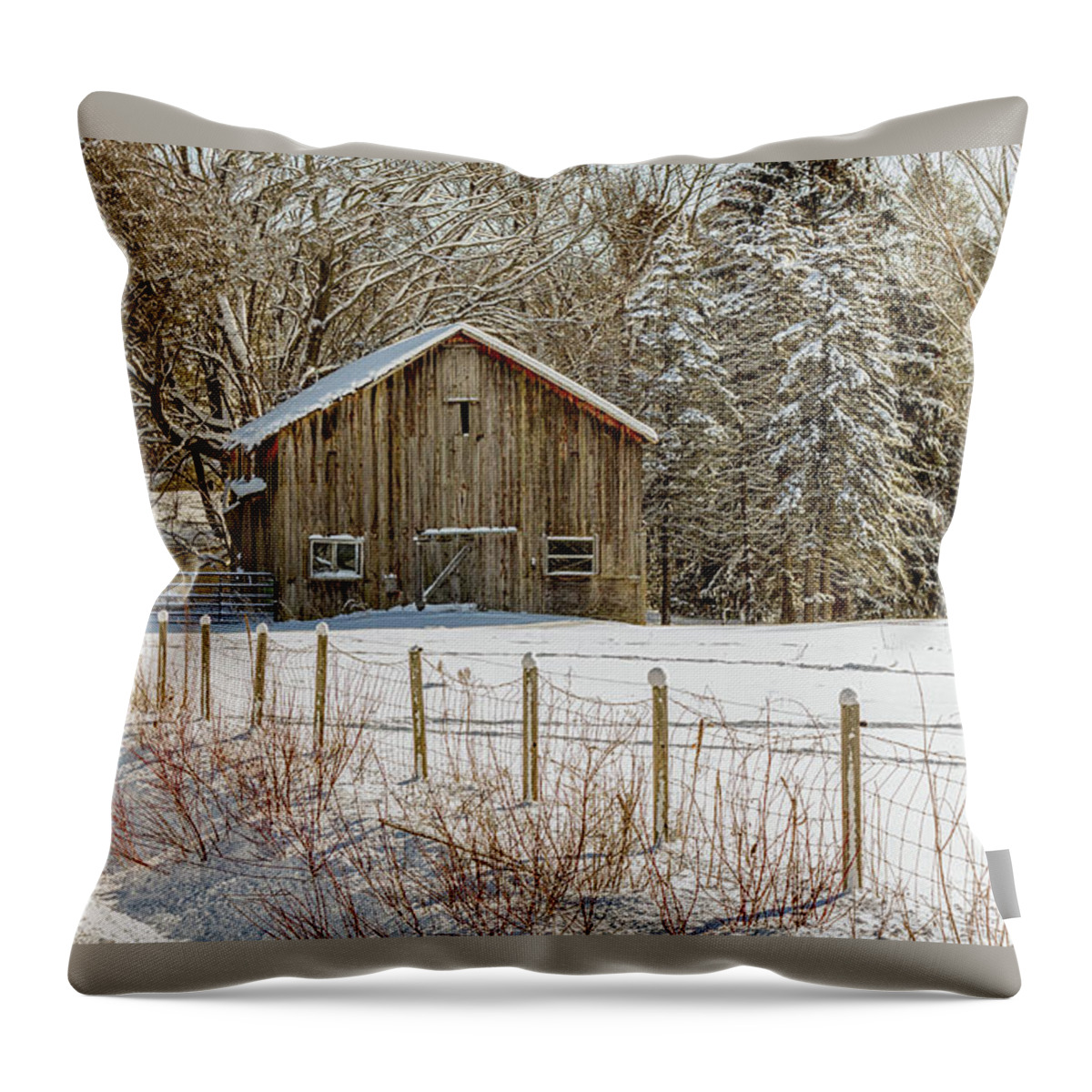 Barn Throw Pillow featuring the photograph Winter Barn and Pasture by Rod Best