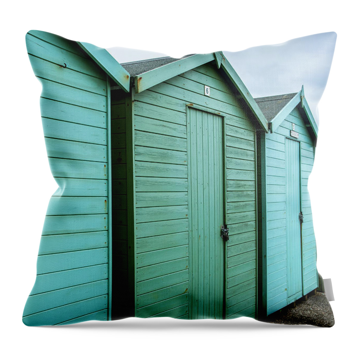 Beach Huts Throw Pillow featuring the photograph Winter Beach Huts iii by Helen Jackson