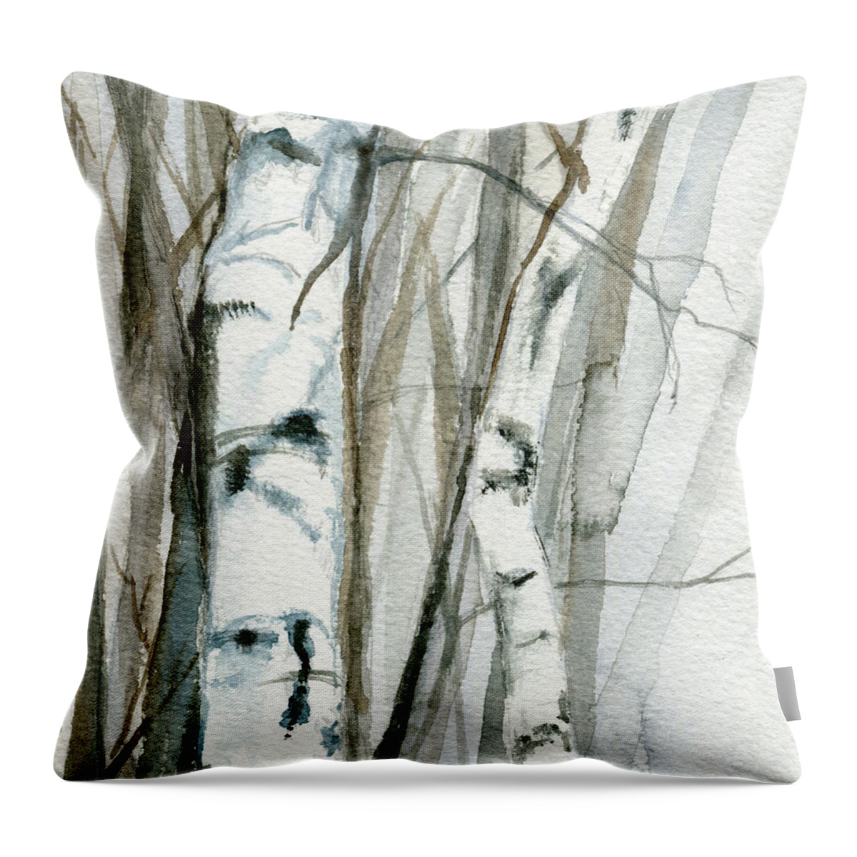 Trees Throw Pillow featuring the painting Winter Birch by Laurie Rohner