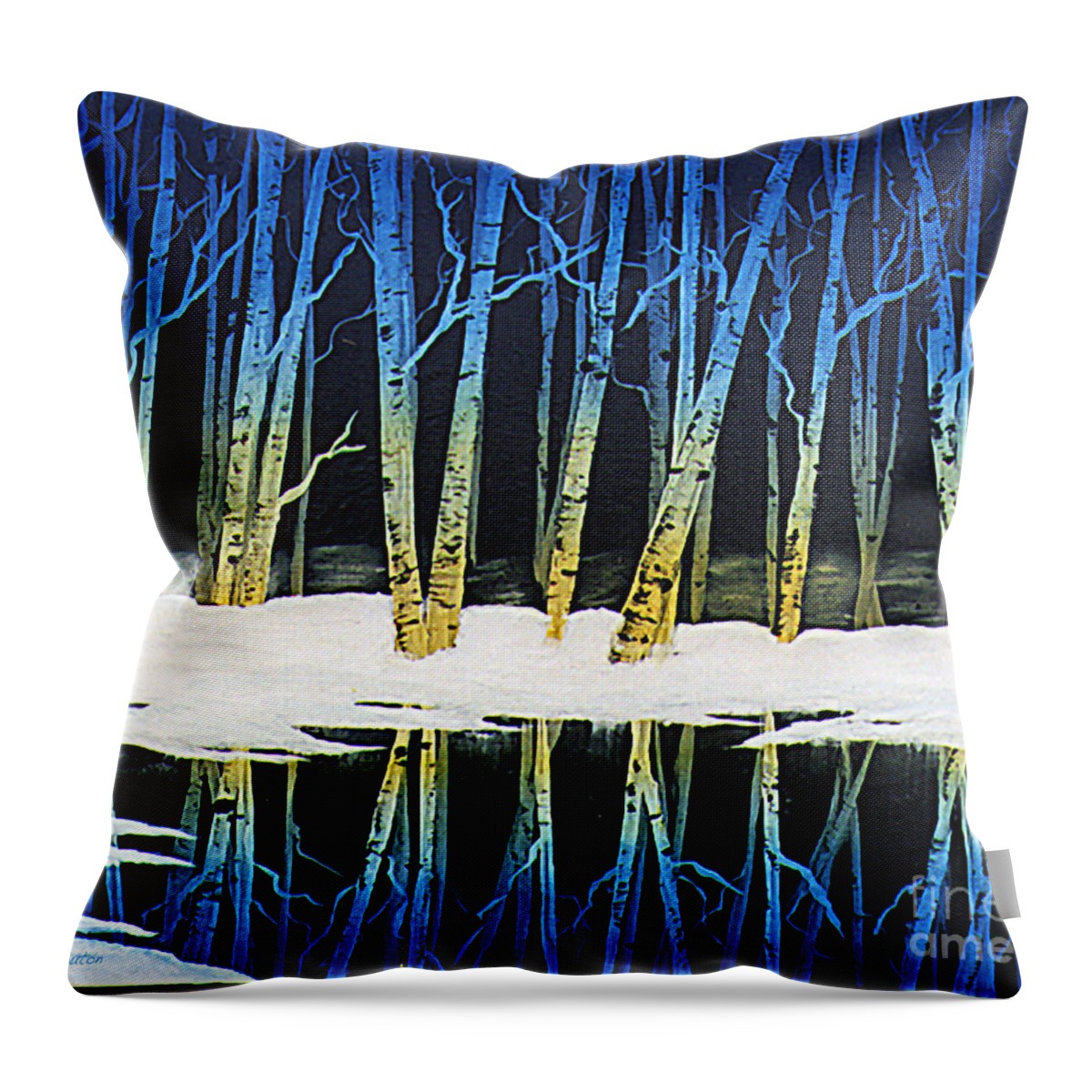 Ebsq Throw Pillow featuring the painting Winter Birches by Dee Flouton
