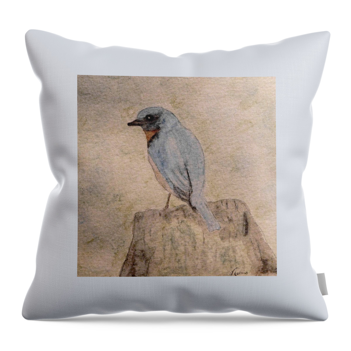 Birds Throw Pillow featuring the painting Winter Bluebird by Angela Davies
