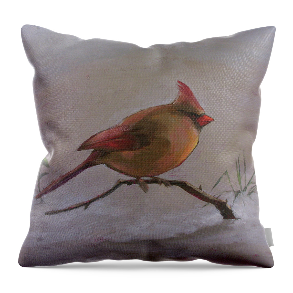 Cardinal Throw Pillow featuring the painting Winter Cardinal by Don Morgan