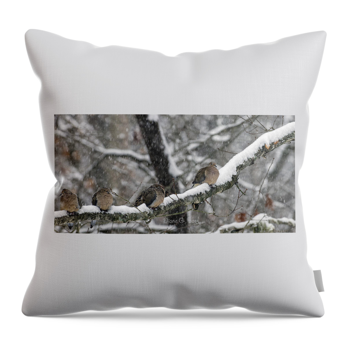 Winter Doves Throw Pillow featuring the photograph Winter Doves by Diane Giurco