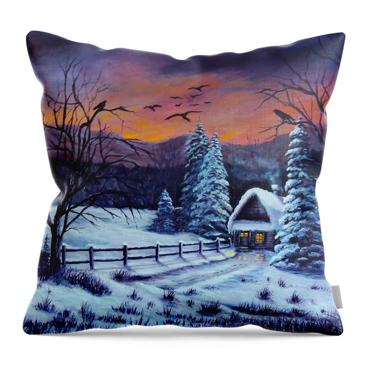 Winter Throw Pillow featuring the painting Winter Evening 2 by Bozena Zajaczkowska