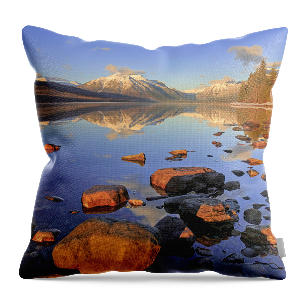 Glacier National Park Throw Pillow featuring the photograph Winter Evening at Lake McDonald by Jack Bell
