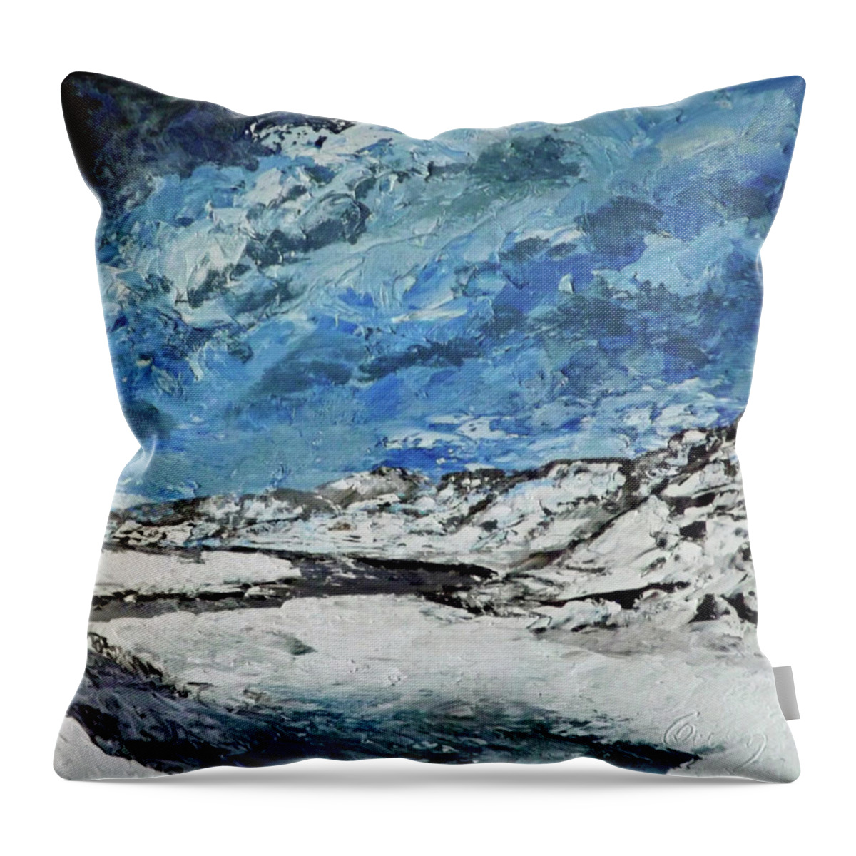 Landscape Throw Pillow featuring the painting Winter Filled Arroyo by Carl Owen