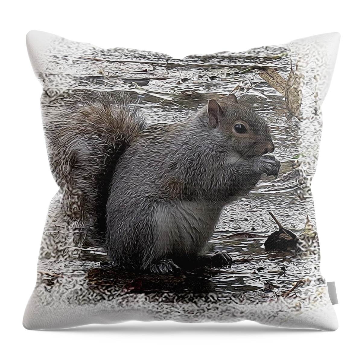 Foraging Gray Squirrel Throw Pillow featuring the photograph Winter Foraging by I'ina Van Lawick