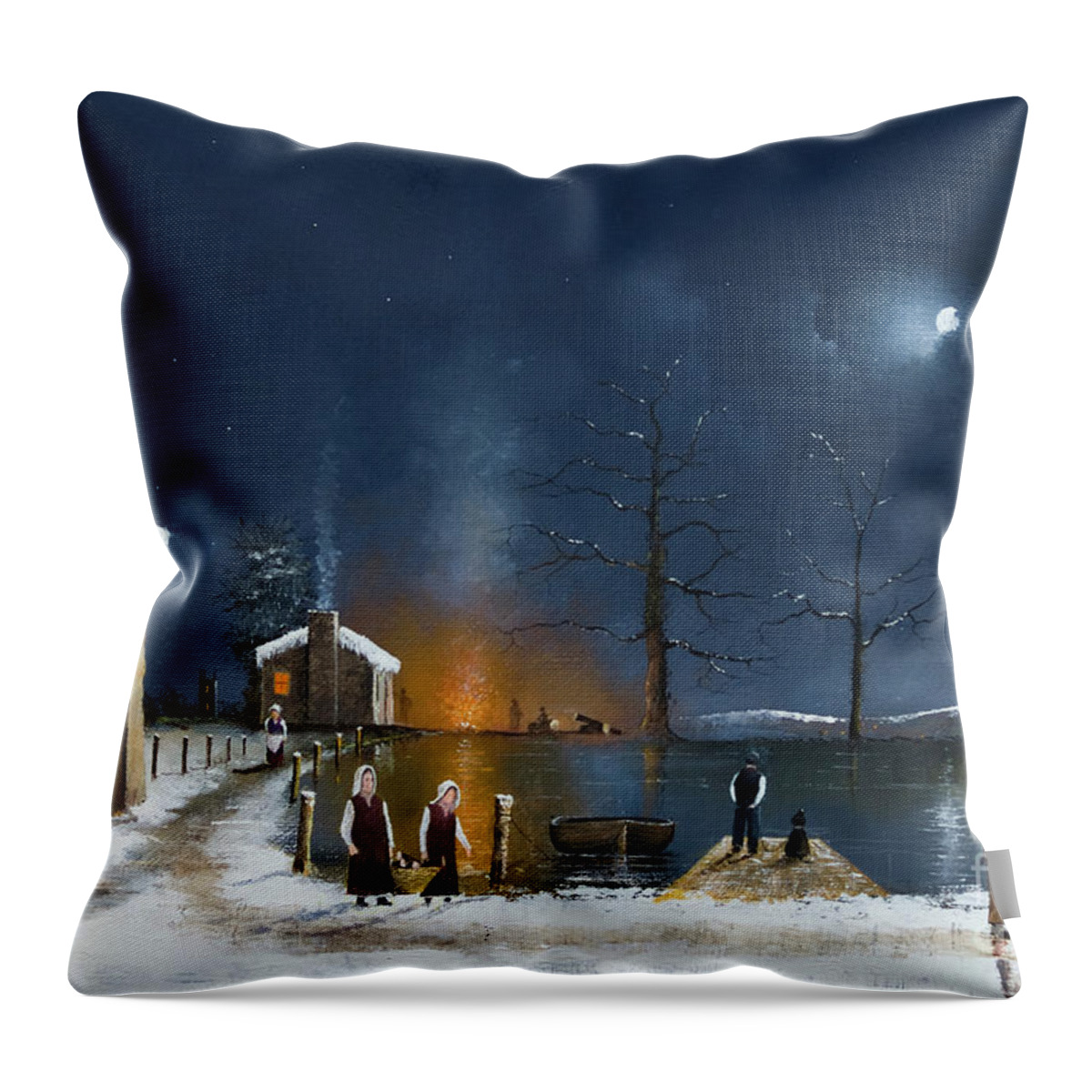 England Throw Pillow featuring the painting Winter Fuel - England by Ken Wood