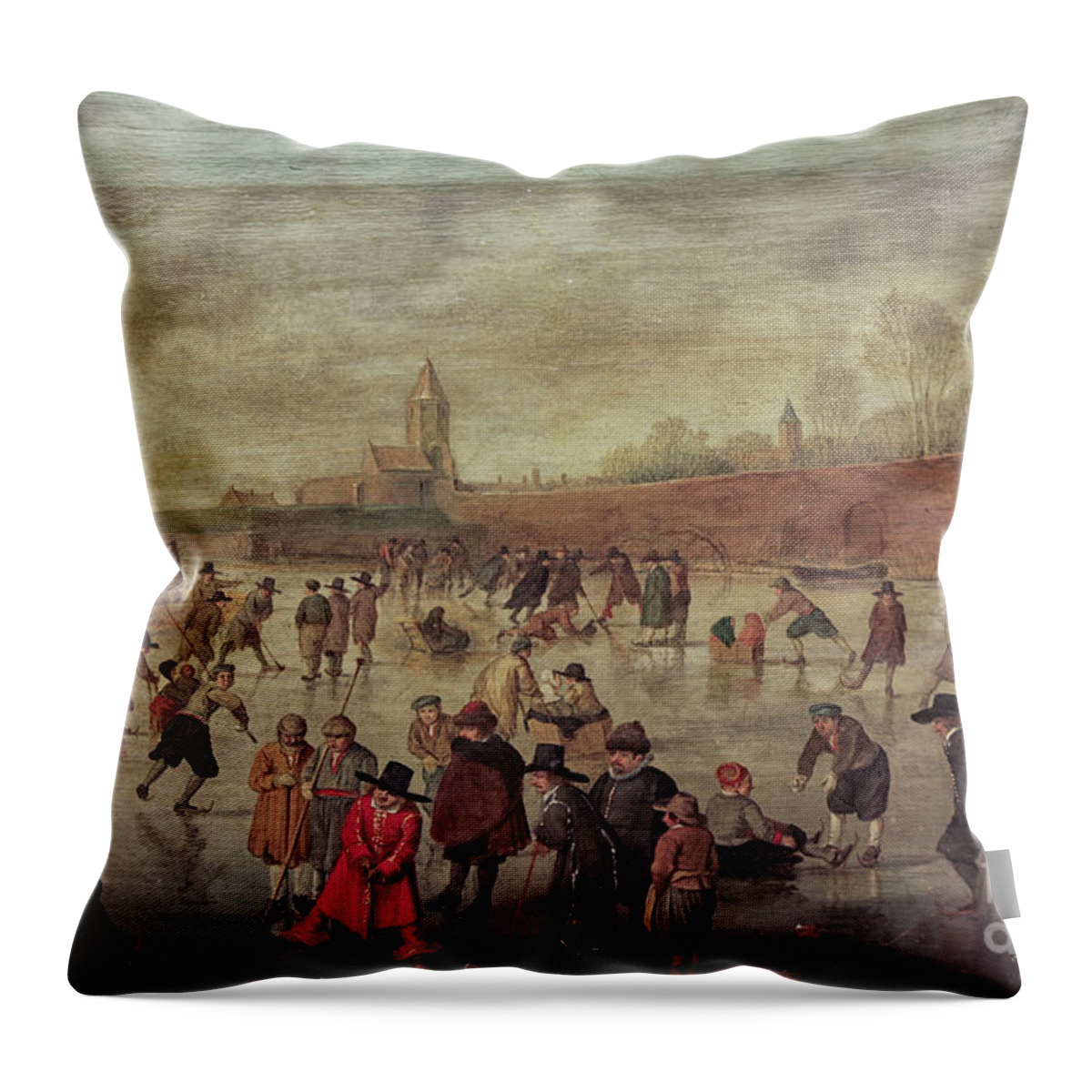 Art Throw Pillow featuring the photograph Winter fun painting by Barend Avercamp by Patricia Hofmeester
