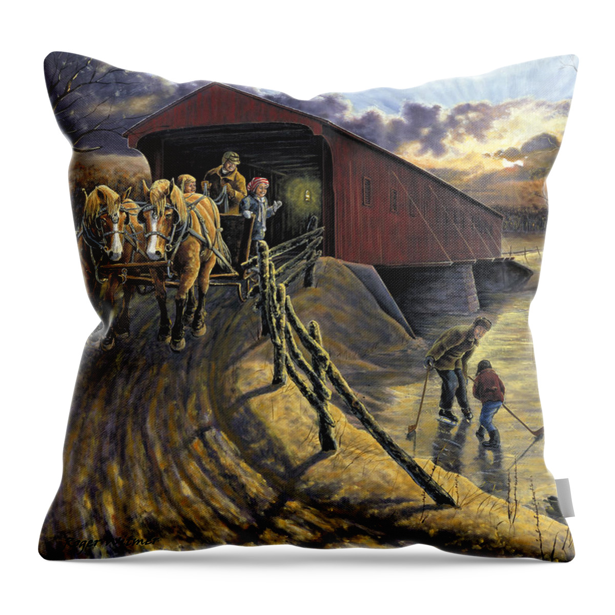 winter Evening Throw Pillow featuring the painting Winter Glow by Roger Witmer