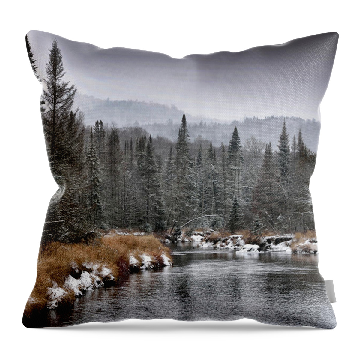 winter Landscape Throw Pillow featuring the photograph Winter in the Adirondack Mountains - New York by Brendan Reals
