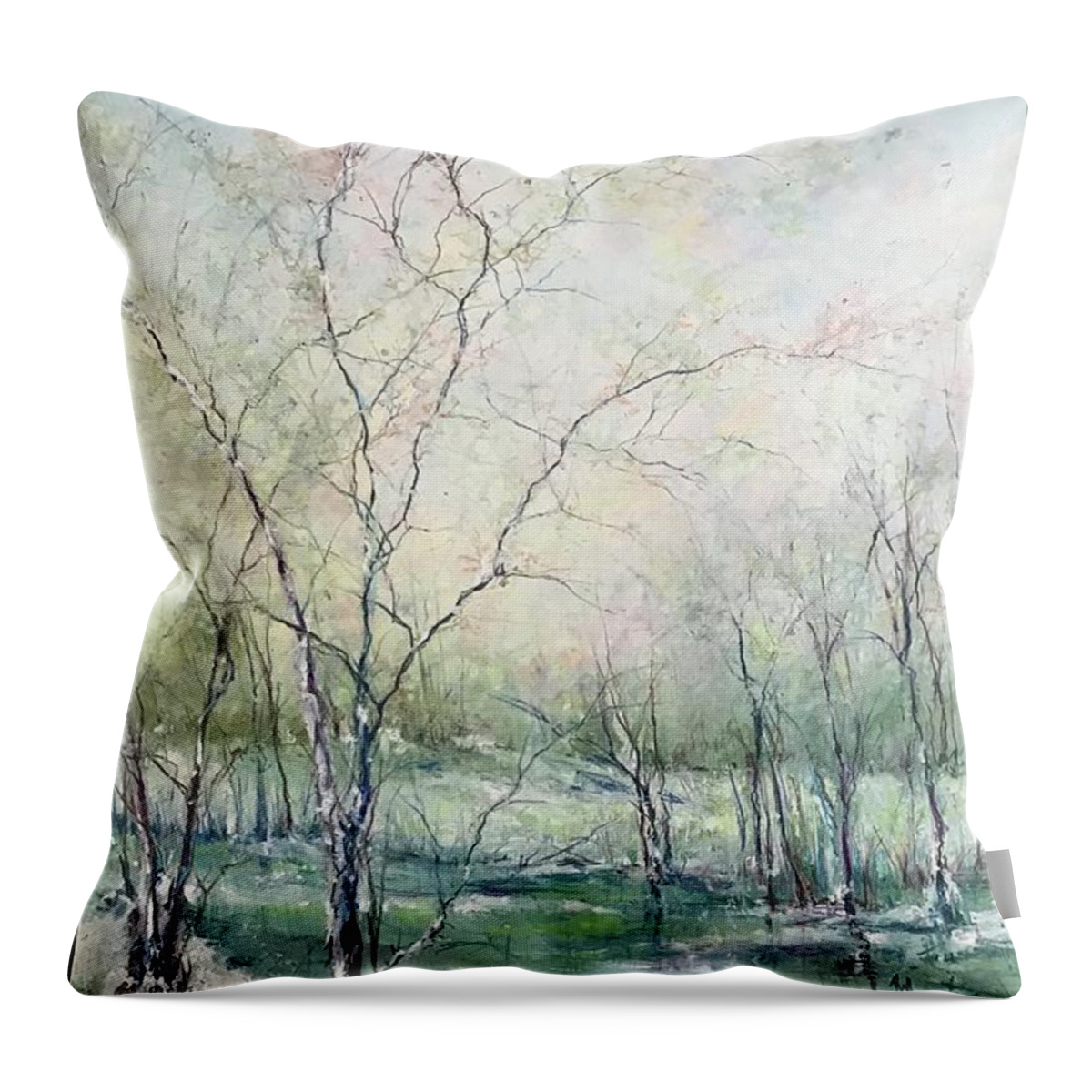 Trees Throw Pillow featuring the painting Winter Interlude by Robin Miller-Bookhout