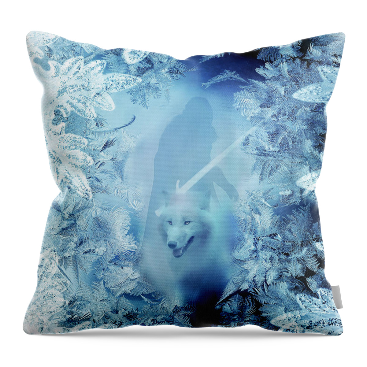 Jon Snow And Ghost Throw Pillow featuring the digital art Winter is here - Jon snow and Ghost - game of thrones by Lilia S