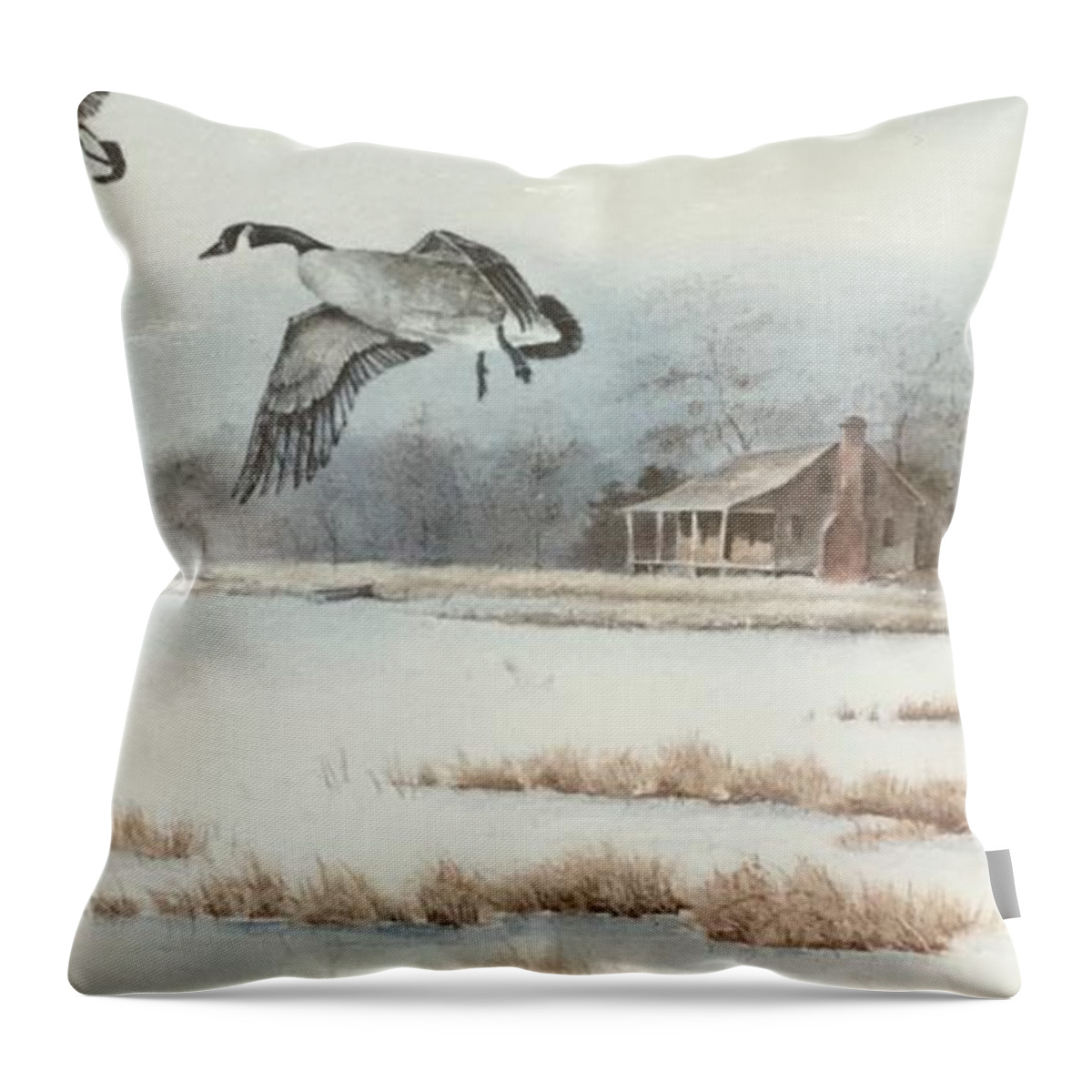 Wildlife Throw Pillow featuring the painting Winter Landing by ML McCormick