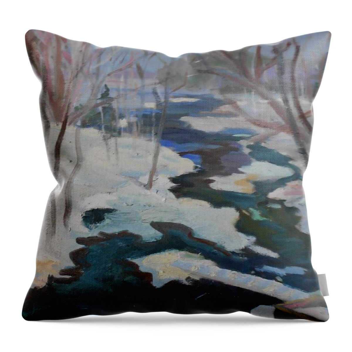 Landscape Throw Pillow featuring the painting Winter Mill Stream by Francine Frank