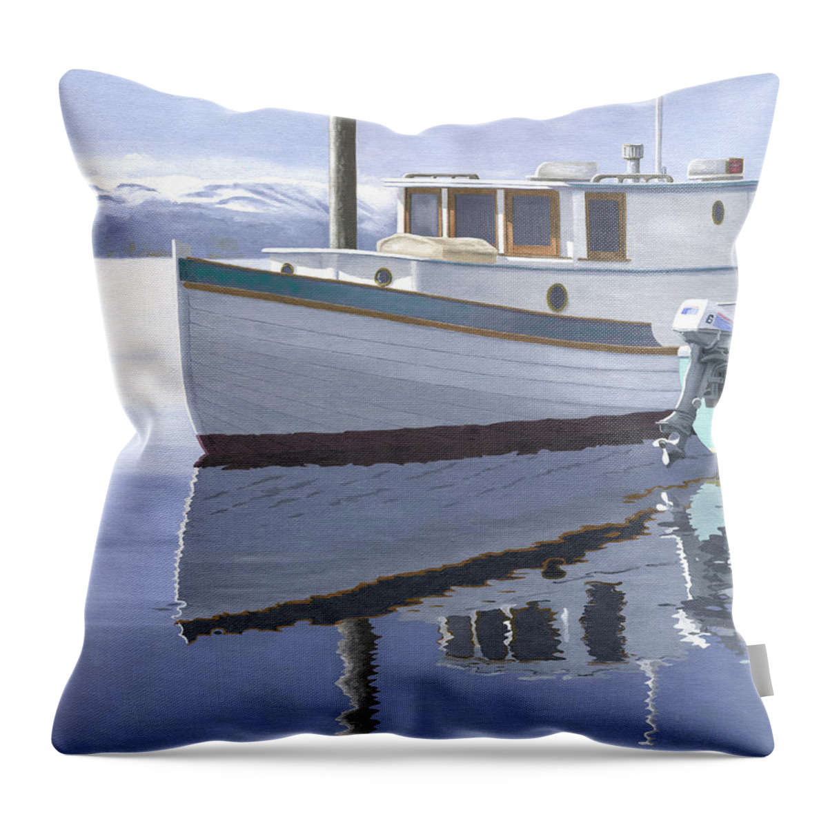 Marine Throw Pillow featuring the painting Winter Moorage by Gary Giacomelli