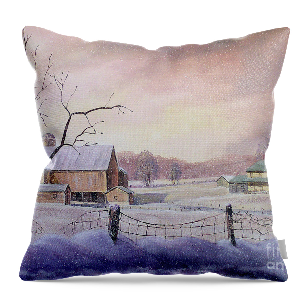Farm Throw Pillow featuring the painting Winter morning by Roger Witmer