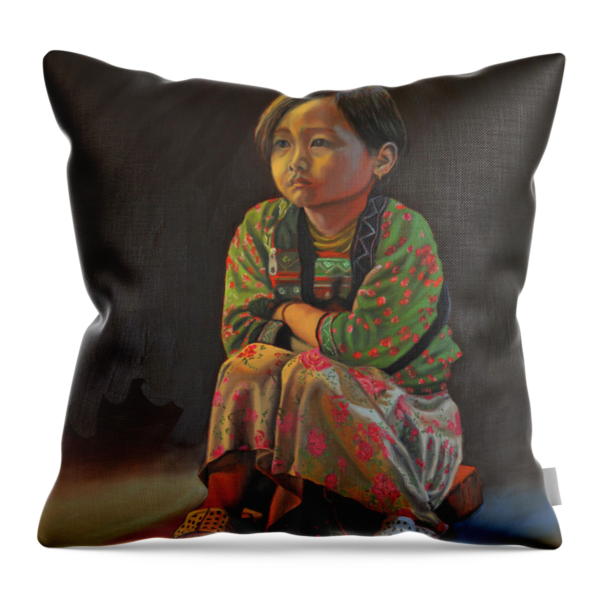 Portrait Painting Throw Pillow featuring the painting Winter Night by Thu Nguyen
