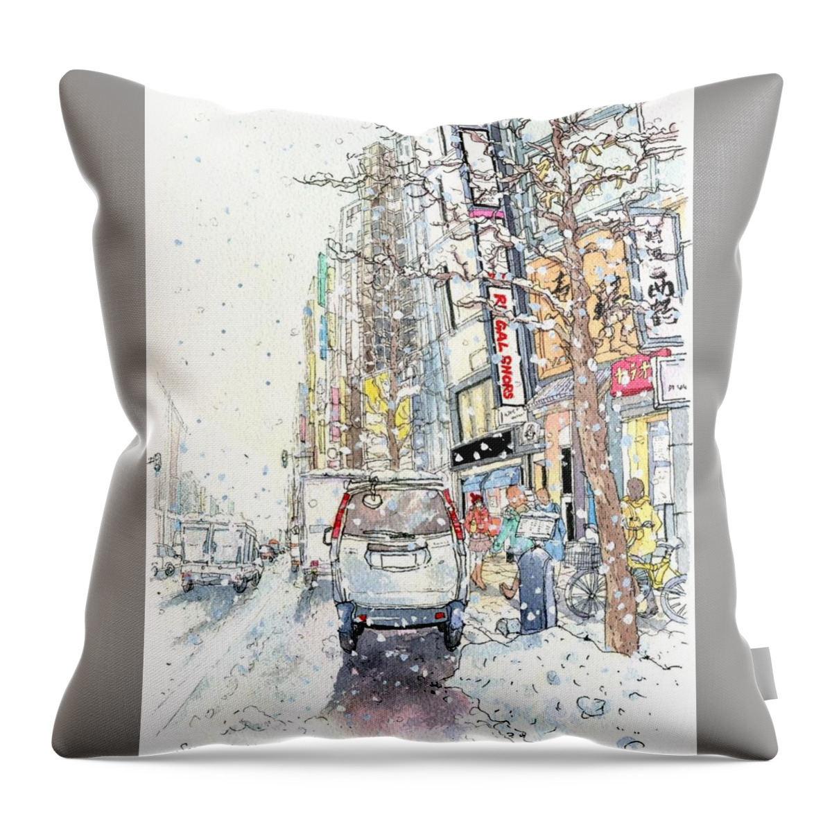 #illust #illustrator #illustration #art #artist #gallery #watercolor #draw #drawing #sketch #snow #winter #aapporo #hokkaido #ʉ #kc #dy Throw Pillow featuring the photograph Winter of Sapporo Hokkaido by Junko Nishimura