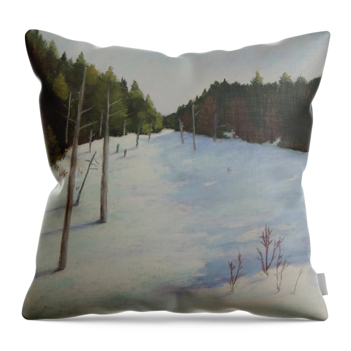 Winter Throw Pillow featuring the painting Winter on Moose Pond by Carol Corliss