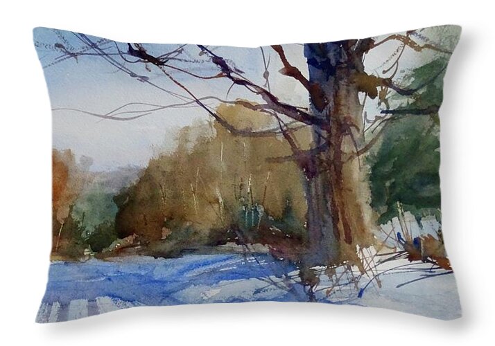 Snow Throw Pillow featuring the painting Winter on White Road by Sandra Strohschein