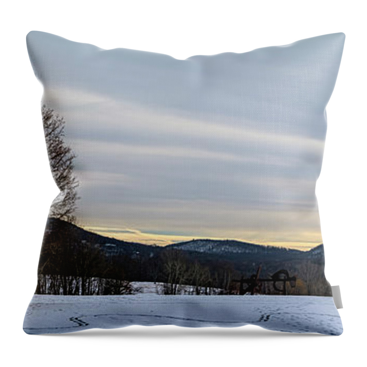 Sculpture Throw Pillow featuring the photograph Winter Panorama Of Storm King Art Center by Angelo Marcialis